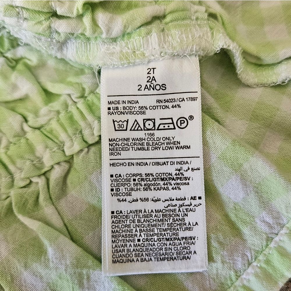 Old Navy Lime Green and White Checkered Smocked Tank Top Size 2T - Picture 5 of 6